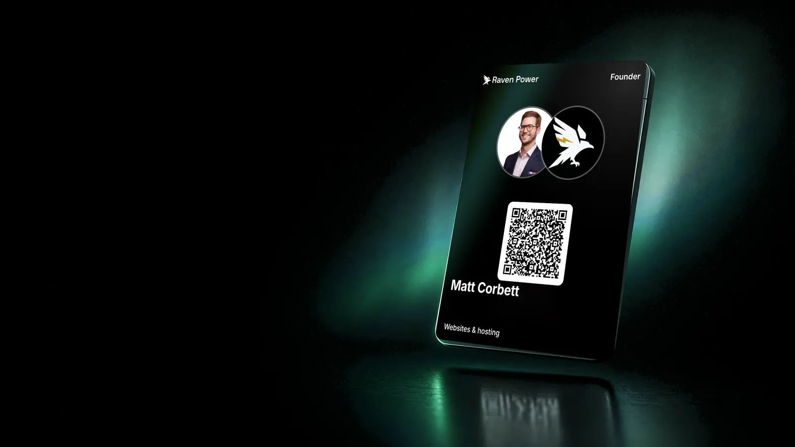 RavenPass Apple Wallet pass for Matt Corbett, Founder of Raven Power LLC, with a QR code